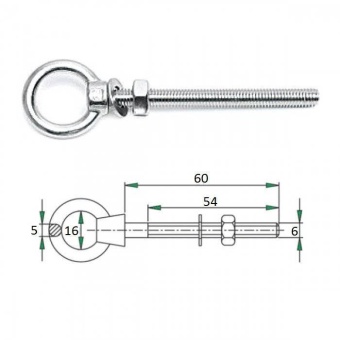 Рым-болт с проушиной 6х60мм диаметр уха 16 мм RemLodok-Shop.ru
